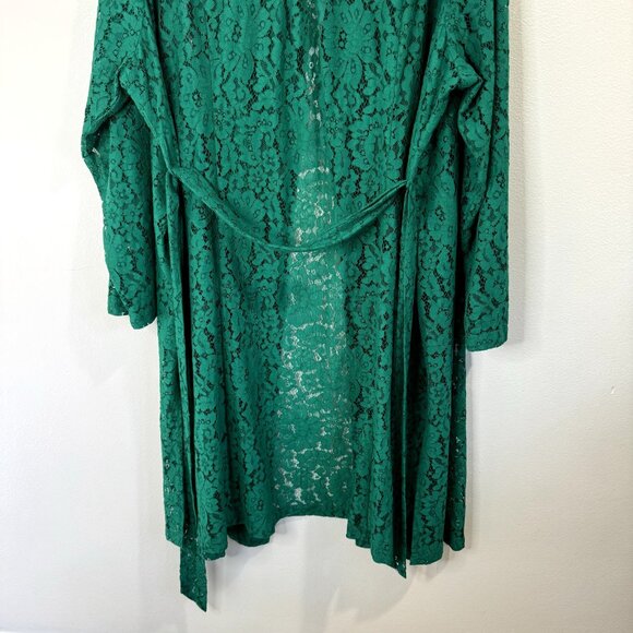 Torrid Floral Lace Trench Coat Duster Cardigan Size 4 / 4X Kelley Green Jacket - Picture 13 of 16